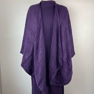 Sag Harbor Dresses Two Piece Purple Sweater Dress and Matching Wrap Size S EUC